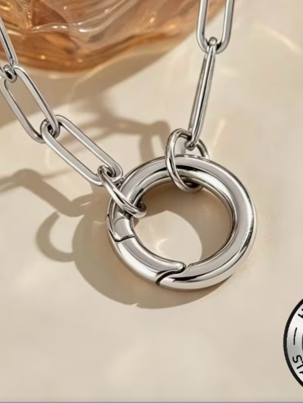 Minimalist Silver Link Necklace with Circular Pendant